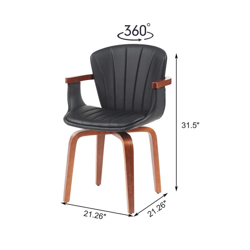 Set of 2 Mid-Century Modern Bentwood Swivel Dining Chairs ， Heat-Pressed PU Leather Accent Chairs