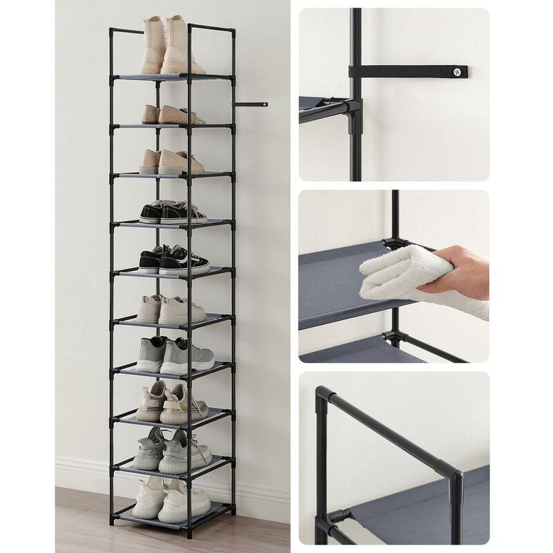 10 Tier Space-Saving Shoe Shelf with Metal Frame and Non-Woven Fabric Shelves