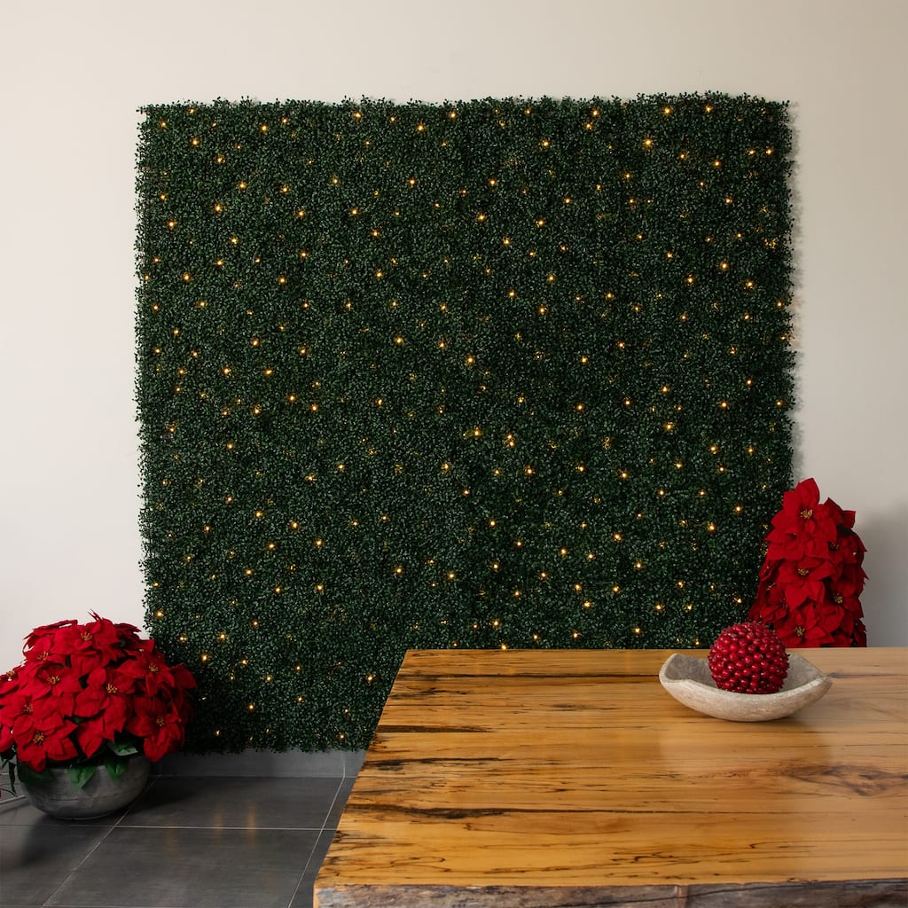 Pre-Lit Boxwood Artificial Wall Panel - 40" - Warm White LED Lights