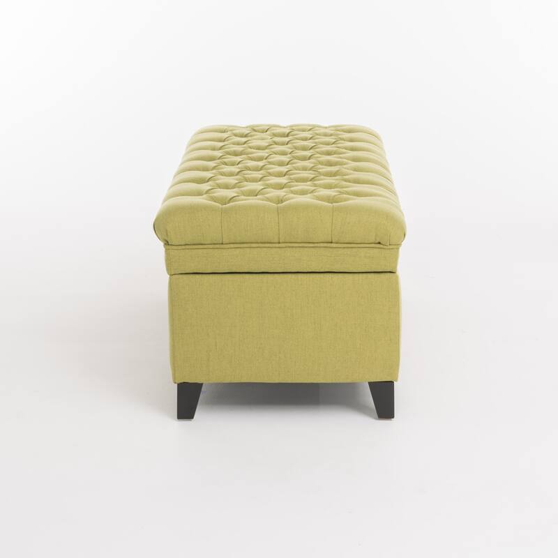 Button-tufted Storage Ottoman Bench-Green