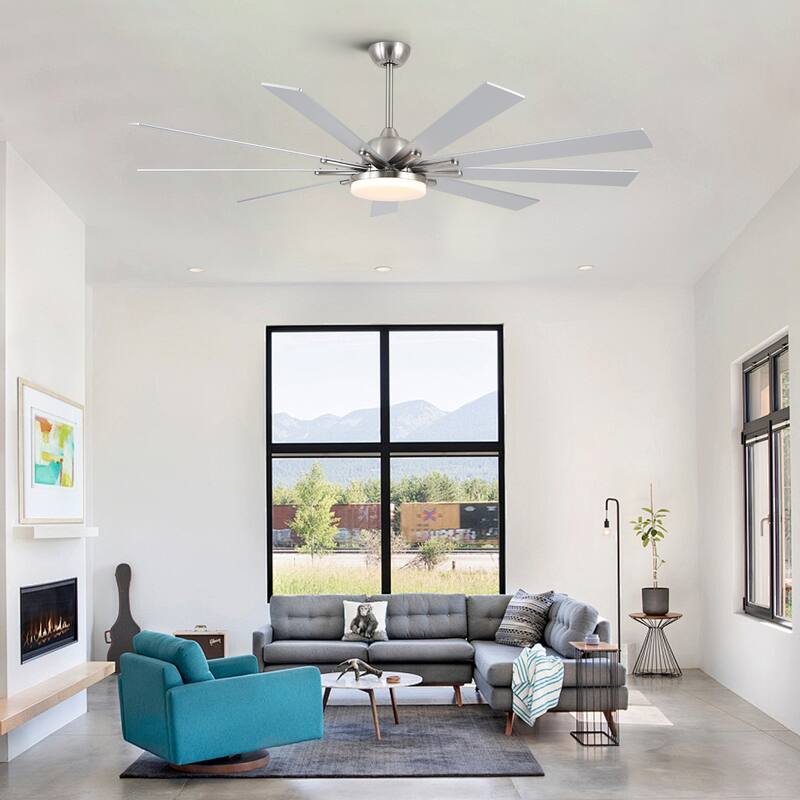 Indoor/Outdoor Large Smart Ceiling Fan with Remote & App Control, 72 Inch Brushed Nickel Ceiling Fan Light for Living Room Patio - Brushed Nickel
