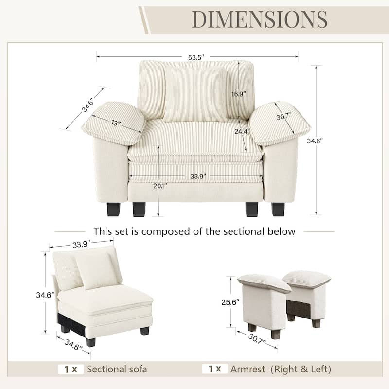 MAISON ARTS Cloud Modular Sofa, Deep Seat Chenille or Corduroy Couch with Removable Arms, 1–4 Seater
