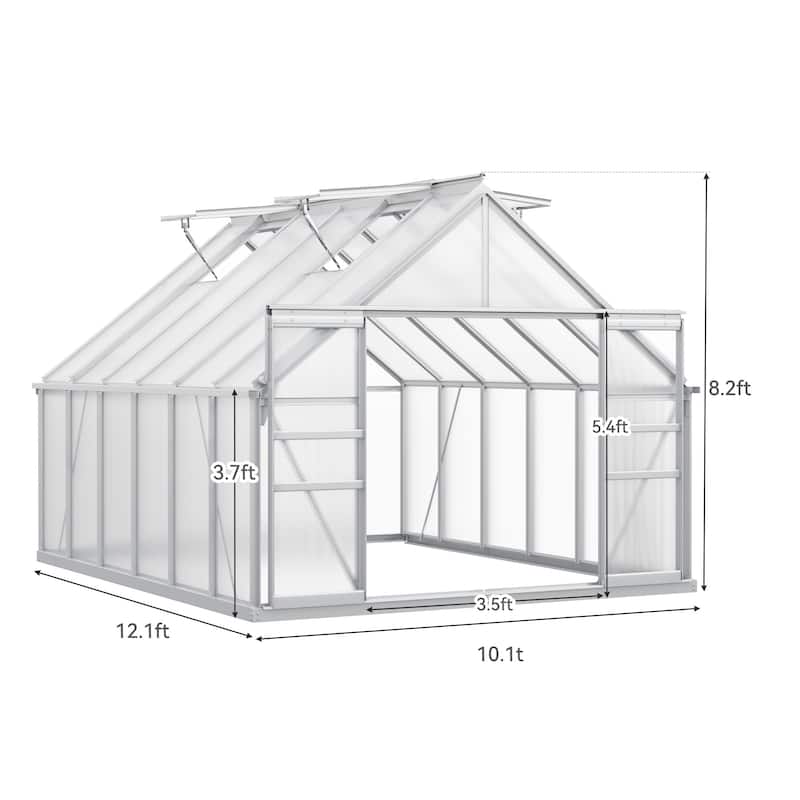 Moasis 10 x 12' Polycarbonate Walk-in Hobby Garden Greenhouse with Aluminum Frame