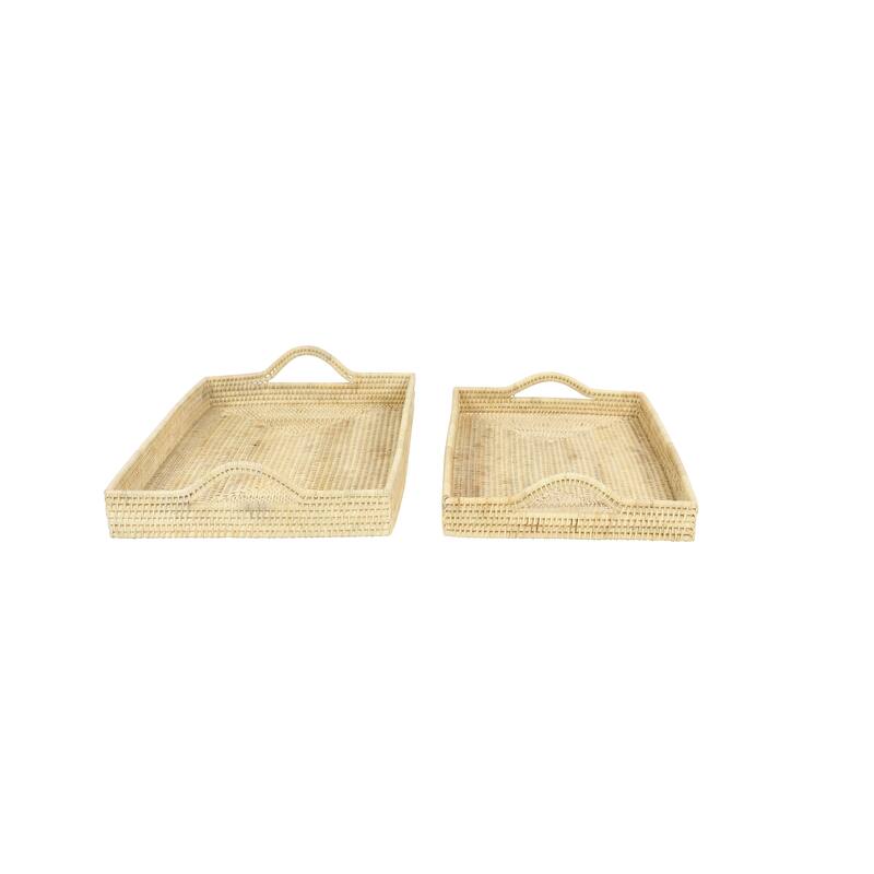 Cream or Brown Rattan Tray (Set of 2) - 26 x 16 x 3