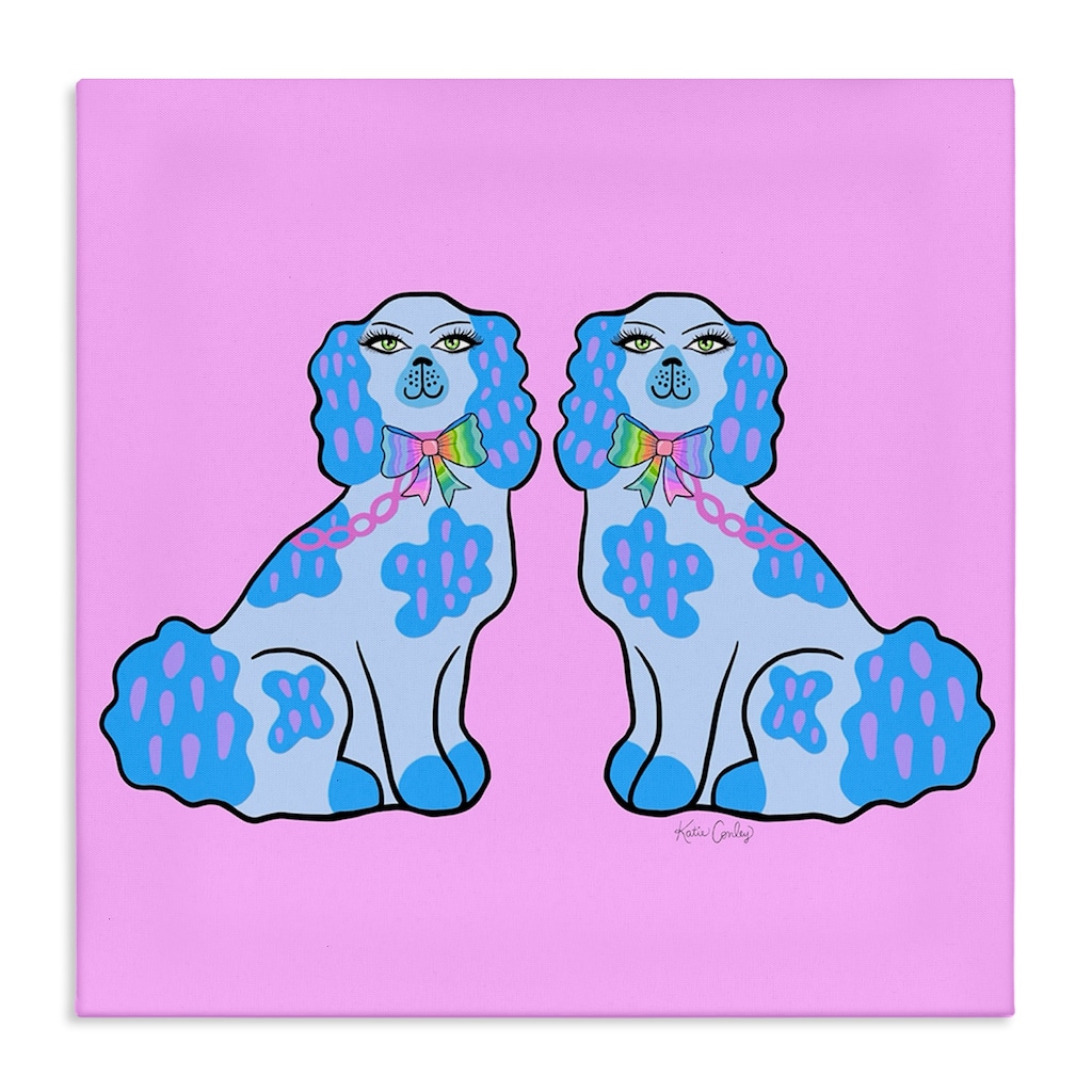 Stupell Funky Dogs Blue & Pink Canvas Wall Art Design By Katie Conley