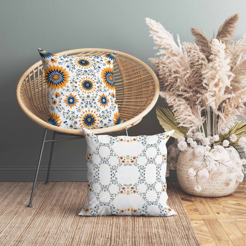 Delightful Dandelions Indoor/Outdoor Reversible Throw Pillow Orange and Blue