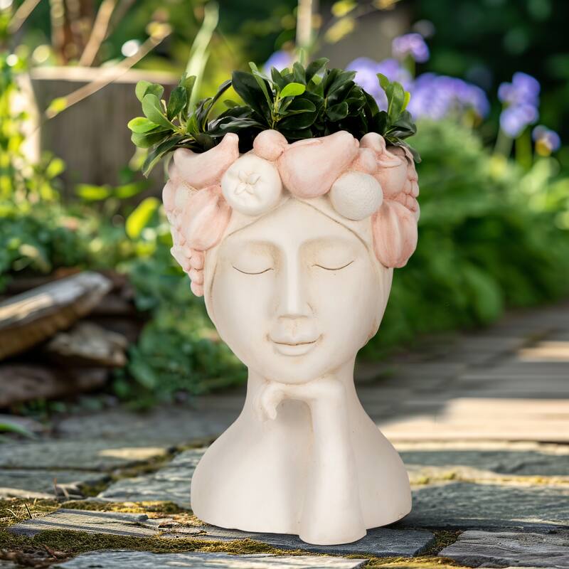 Unique Bust Style Resin Planter or Flower Pot with Crown Detail - White - 18.0"