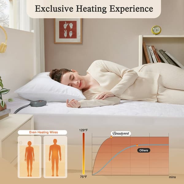 Beautyrest Cotton Deep Pocket Heated Mattress Pad-20 Heat Settings - White