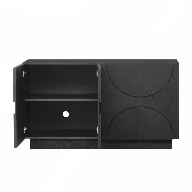 4-Door Large Storage Sideboard with Semi-Circular Handles and Adjustable Shelves for Dining Room and Living Room