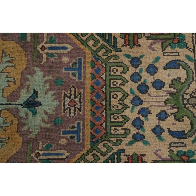 Hand Knotted Oriental 100% Wool Carpet Traditional Floral Beige & Ivories Tabriz Area Rug - 9' 7'' X 6' 7''