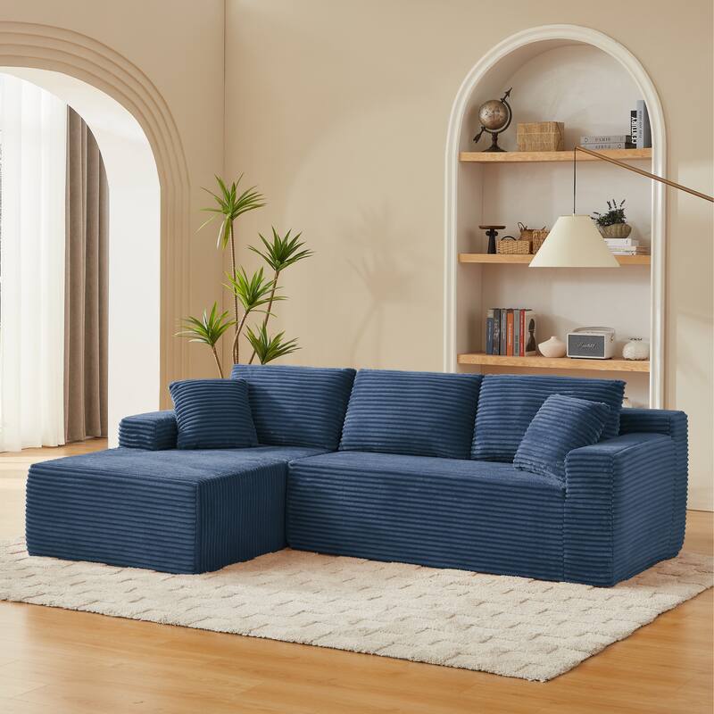 L-Shaped Modular Sectional Sofa with Chaise Lounge, Comfy Corduroy Deep Seat Cloud Couch, 4-Seater Sofa with Pillows