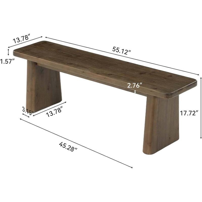 55.1" Solid Wood Entryway Bench, Rustic Bench Indoor for End of Bed, Dining Table, Mudroom, Hallway