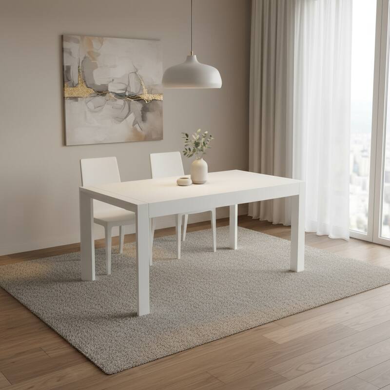 HomeRoots 63" White Wood Dining Table - 63.00 in. x 29.50 in. x 35.50 in. - White - 63.00 in. x 29.50 in.  x 35.50 in.