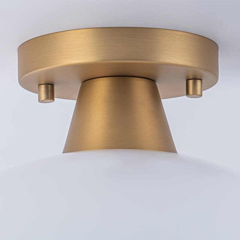 1-Light Gold Dome Flush Mount Ceiling Light with Opal Glass