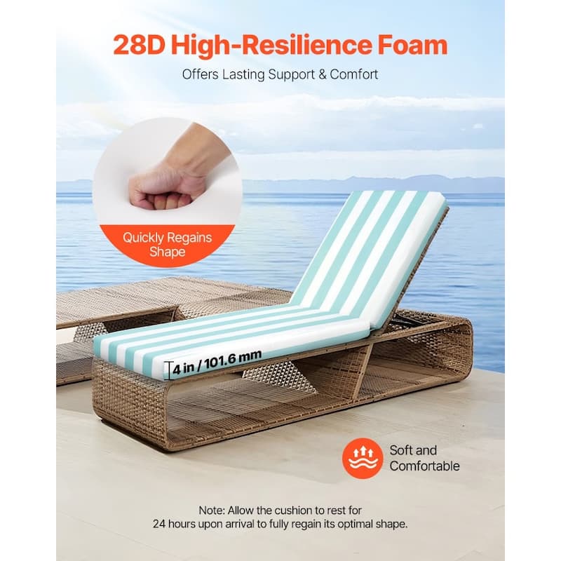 Set of 2 Outdoor Chaise Lounge Chair Cushions with Thick Foam Support Water and Fade Resistant - 80” x 26” x 3.85”