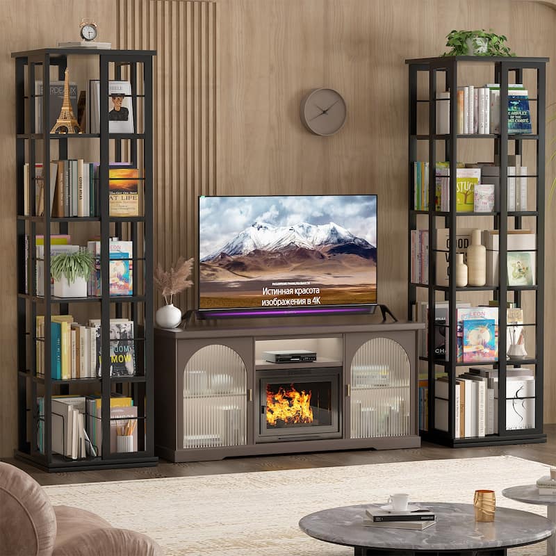 5-Tier Corner Rotating Bookshelf, 360 Display Wood Spinning Bookshelf, Floor Standing Bookcase Organizer Storage Rack