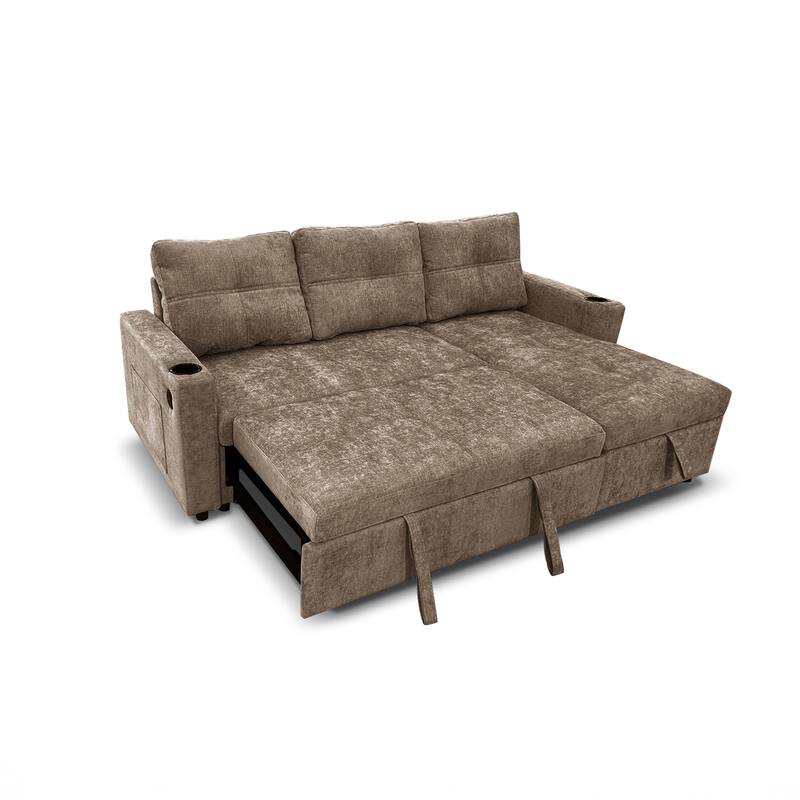 Modern Contemporary Convertible Chaise Storage Sleeper Sectional