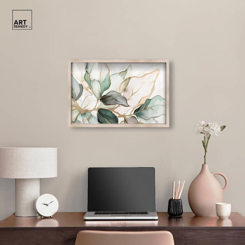 Golden Veined Leaves II Shadowbox by Art Remedy