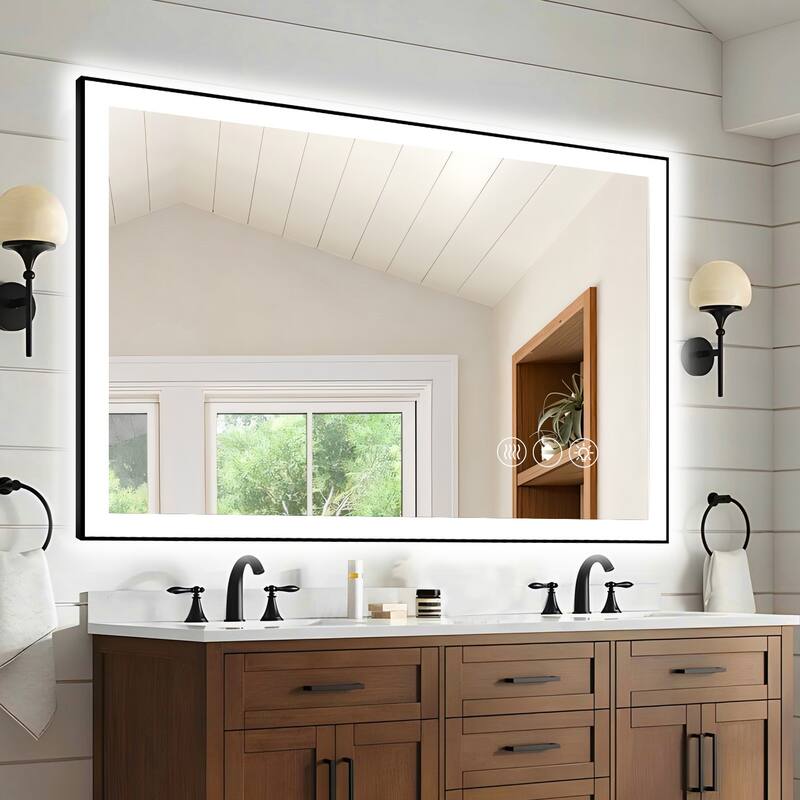 48x32 Inch Frameless LED Bathroom Mirror,Smart Mirror - White