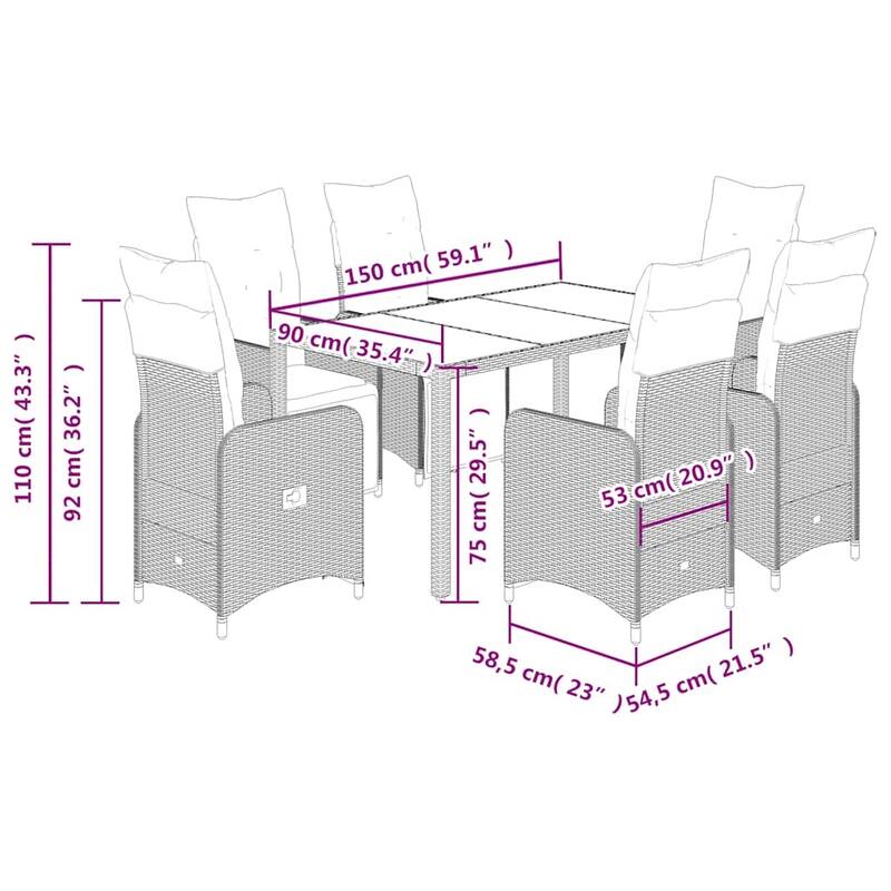 vidaXL Patio Bistro Set with Cushions Outdoor Table and Chairs Brown Poly Rattan - 59.1" x 35.4" x 29.5"