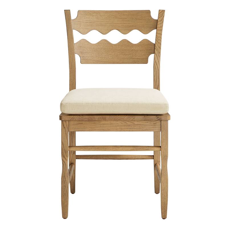 Jax Oak Wood Dining Chair With Wavy Razor Back and Cushion