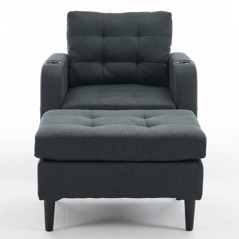 Modern 31.5" Upholstered Buttons Tufted Arm Chair with Storage and Cup Holders for Living Room