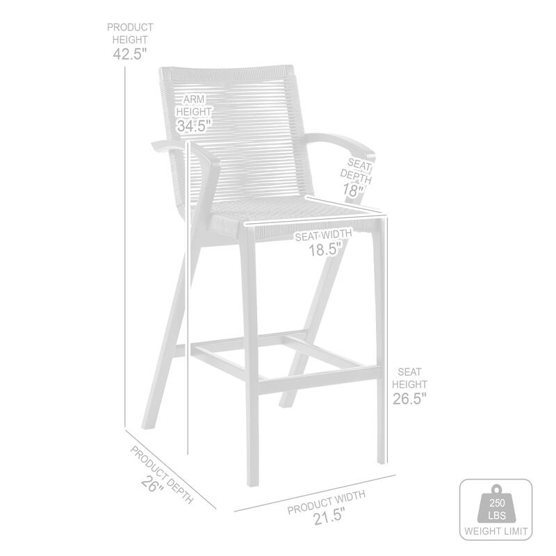 Nabila Solid Light Eucalyptus Wood & Charcoal Rope Outdoor Counter Height Bar Stool
