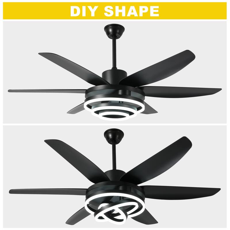 Oaks Aura 56" Dimmable Ceiling Fan with LED Light,Modern Deformable Fan Light with APP Control,6 Reversible Blades,6 Speeds