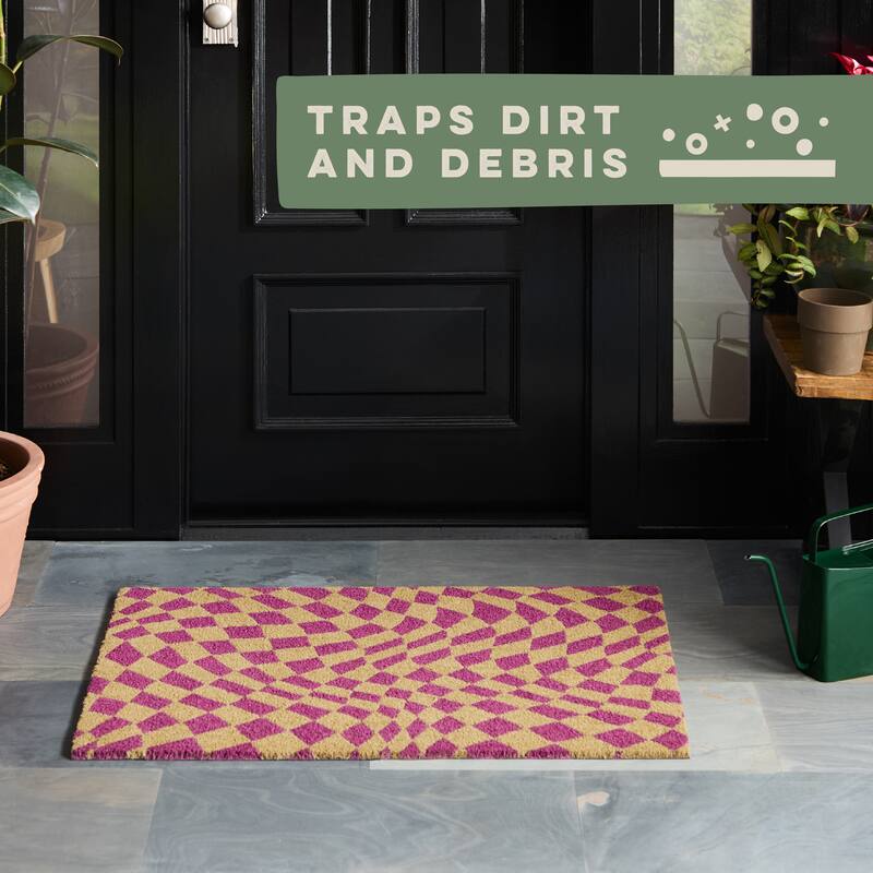 TOWN & COUNTRY TERRA Emmett Groovy Checkerboard Outdoor Door Mat, Natural Coir Mat