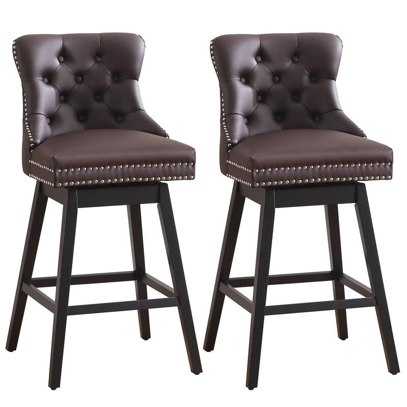 26"/29" Faux Leather Swivel Counter or Bar Height Stools with Wood Frame, Set of 2