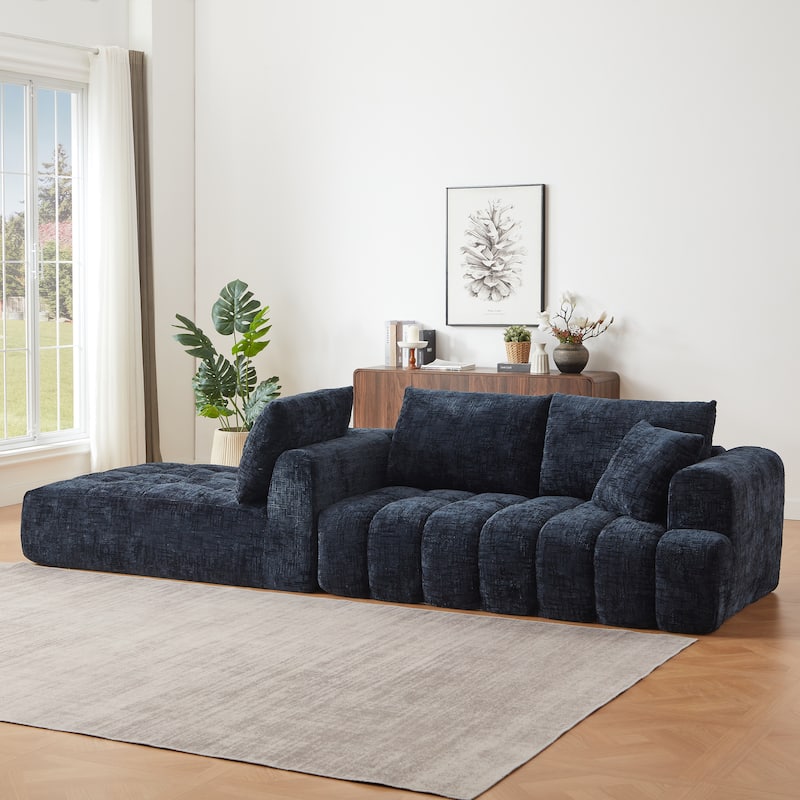 Modular Corduroy L-shaped Sectional Sofa with Chaise, Deep Seat & Plush Cushions, 3 Seater Couch for Living Room