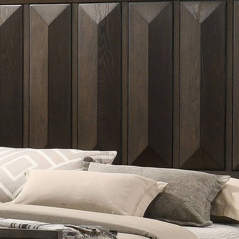 Fema King Bed, Vertical Facet Headboard and Footboard, Espresso Brown