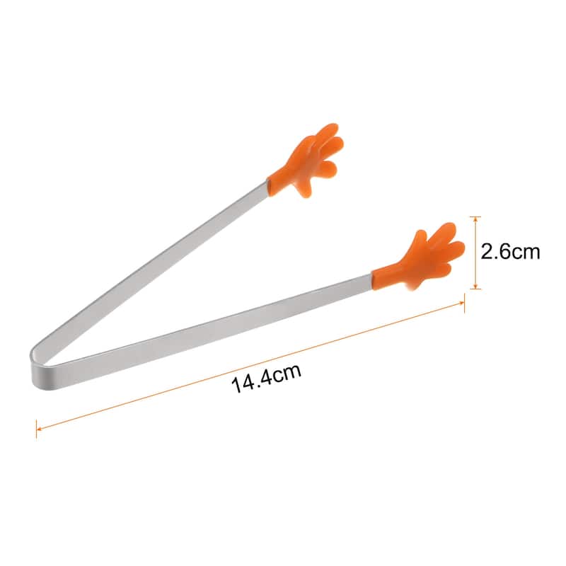 Mini Food Tongs 14.4cm Hand Shape Stainless Steel with Silicon Tips - 5.67" - Orange