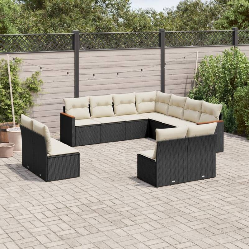 vidaXL Garden Sofa Set Black - 24.4 x 24.4 x 27.2 - Black and cream Large Without table