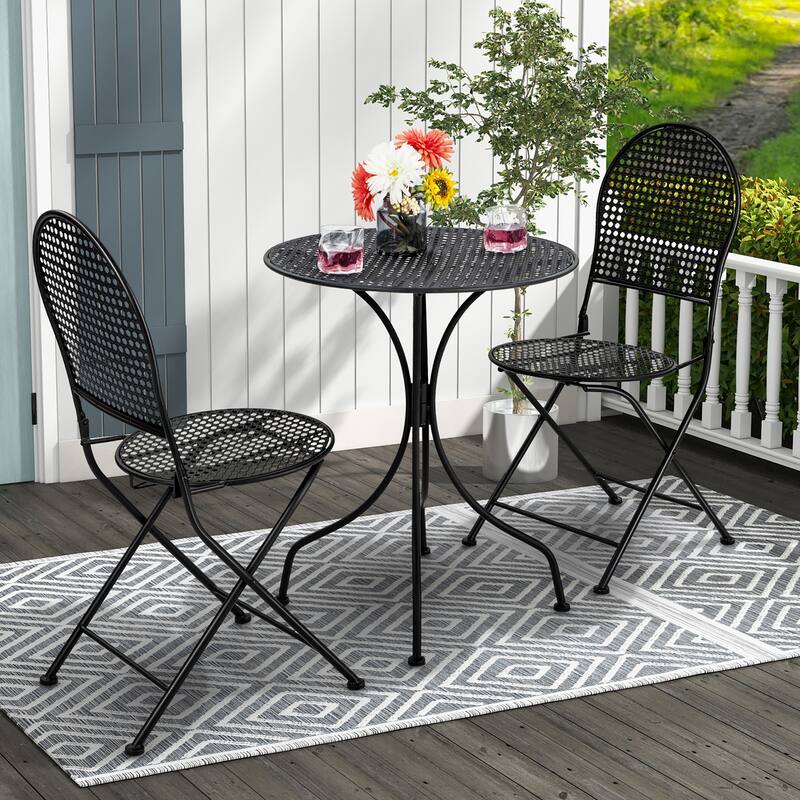 Gymax 3 PCS Patio Bistro Set All-weather Metal Table & Chair Set for 2