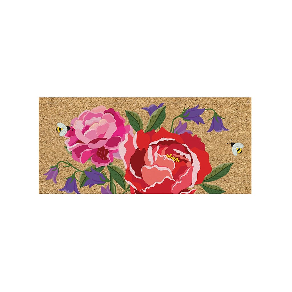 22 in. x 10 in. Plentiful Peonies Flocked Sassafras Coir Switch Mat