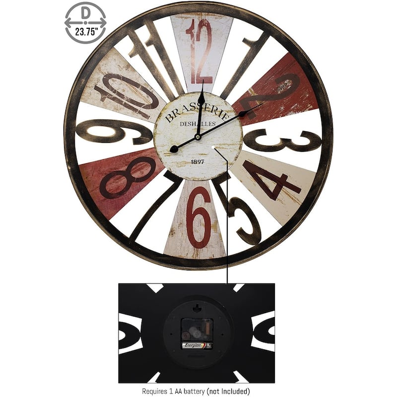 Large Wall Clock 24" Decorative, Office, Analog Modern Farmhouse Style