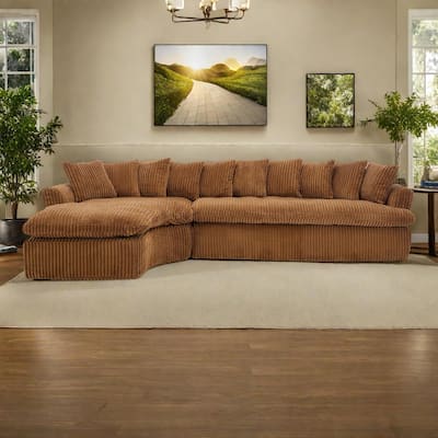 127"Corduroy L-Shaped Sectional Sofa with High-Resilience Foam, 10 Back Cushions, and No Assembly Required