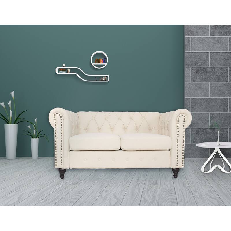 35"D x 61"W x 31"H Chesterfield Button-tufted Loveseat - Cream