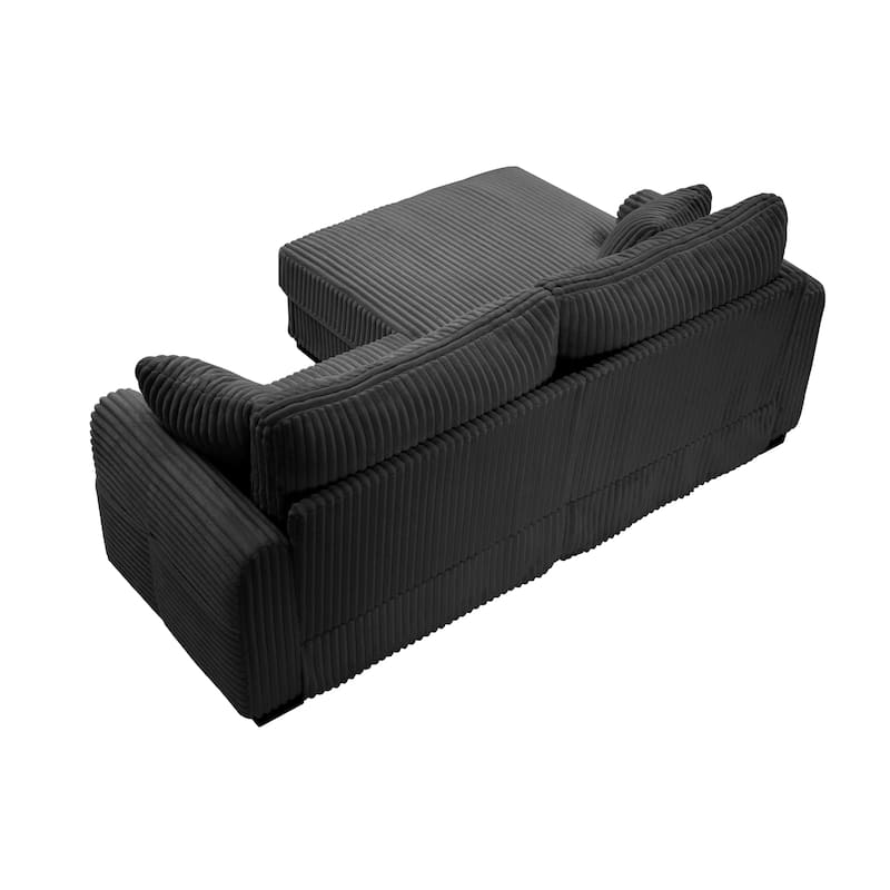 L-Shaped Sofa, 2 Seater Modular Sectional Sofa with Convertible Chaise, USB Ports, Corduroy Couch with Oversized Side Pocket