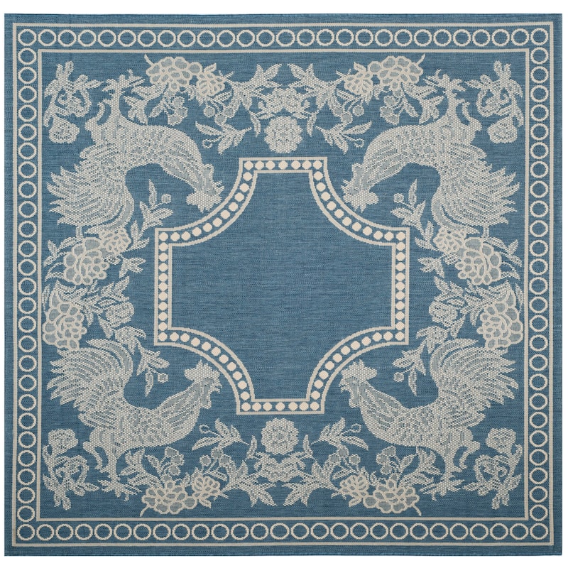 SAFAVIEH Courtyard Terry Indoor/ Outdoor Waterproof Patio Backyard Rug - 6'7" Square - Blue/Natural