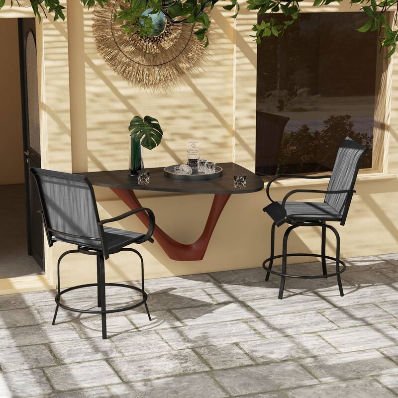 Set Of 2 Outdoor Swivel Bar Stools With Armrests - Grey