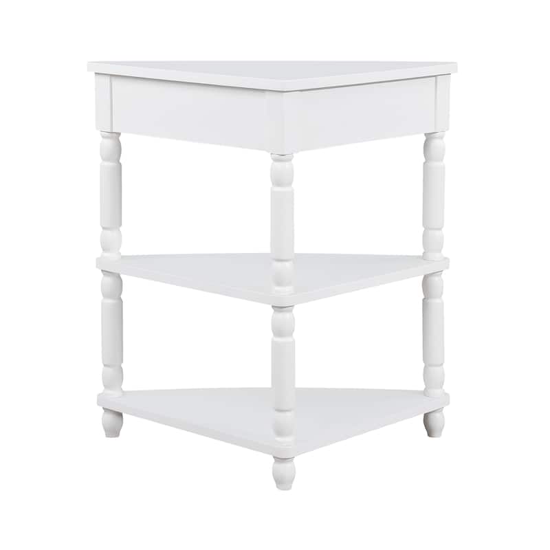 3 Tier Rack Corner Table Small Side Table Sorage End Corner Table with Drawer, Safe Rounded Corner Design and Solid Wood Legs
