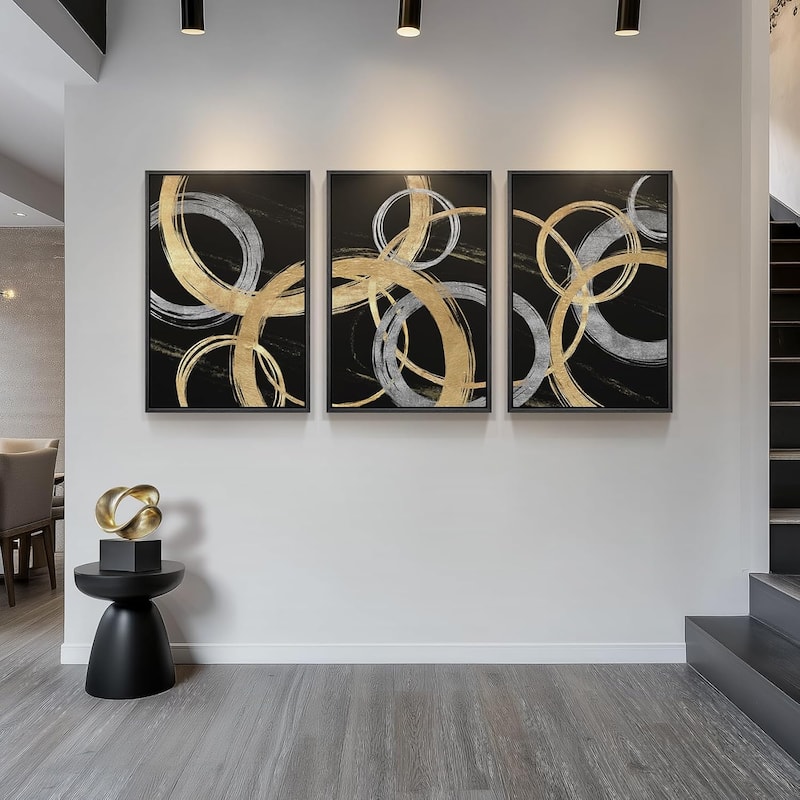 Framed Black and Gold Abstract Canvas Wall Art