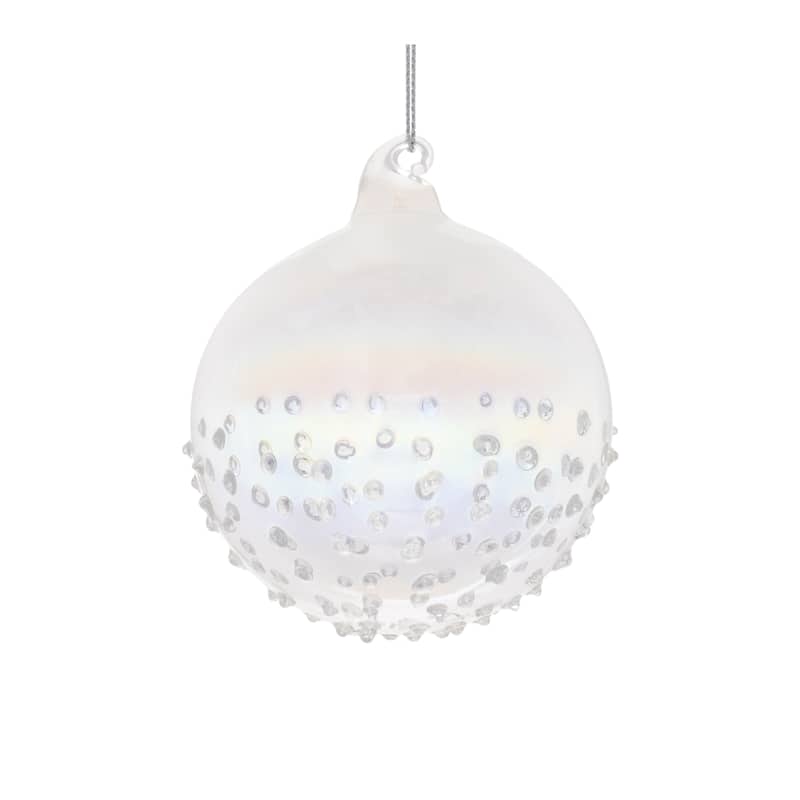 Glass Iridescent Ball Ornaments with Swirled Cap Set of 12 - 3.75” x 3.75” x 4.25” (L x W x H)