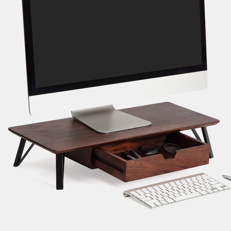 Jani Wood Monitor Stand Riser Desk - Ergonomic Design Stand, Desktop Organizer Table for Home, Office Workspace, Gaming Desk - Tan
