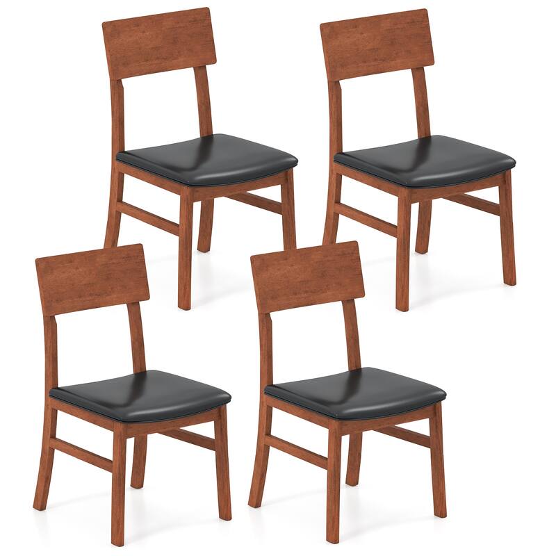 Costway Dining Chairs Set of 2/4 with Rubber Wood Legs & Upholstered - Black + Oak - 4 PCS - Set of 4