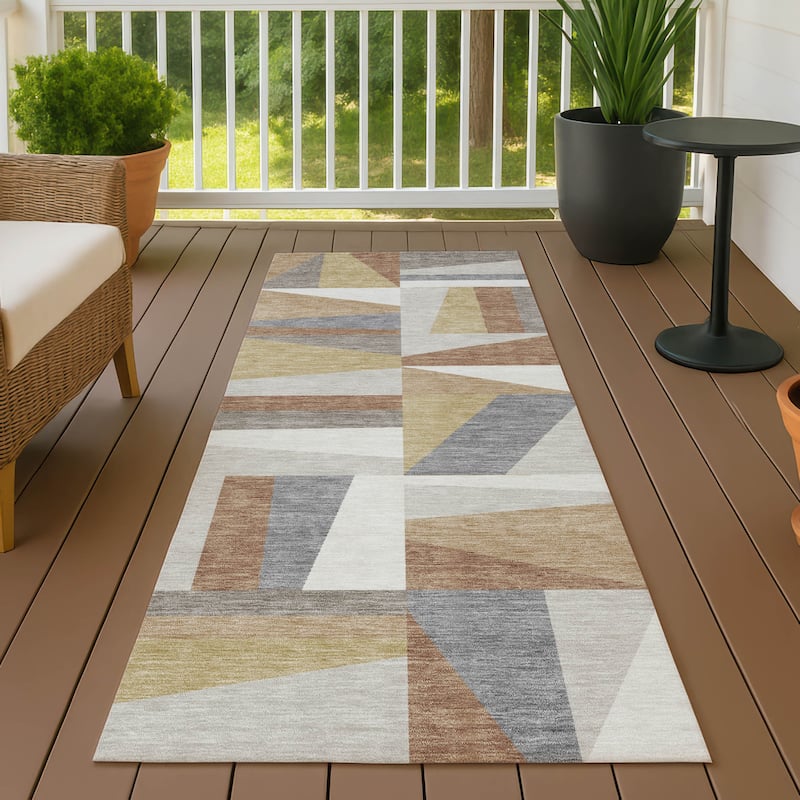 Machine Washable Indoor/ Outdoor Contemporry Mosaic Chantille Rug - Beige - 2'3" x 7'6"