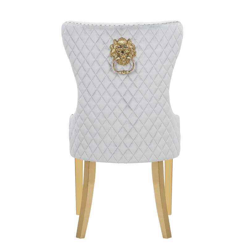 Modern Set of 2 Dining Chairs with Button Tufted Upholstered Back, Nailhead Trim, Stainless Steel Legs for Dining Room