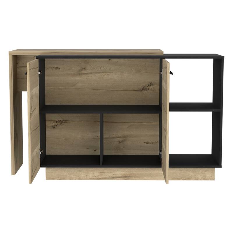Kitchen Island, Double Door Cabinets, Two External Shelves, Three Shelves